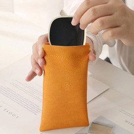 ZGWANSUI 5 Color Sunglasses Pouch, Portable Squeeze Top Leather Sunglasses Case, PU Leather Sun Eye Glasses Sleeve Bag for Men Woman (A)