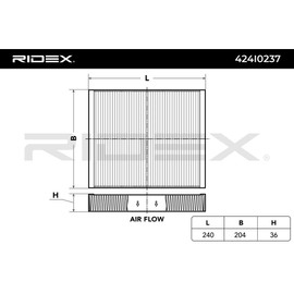 RIDEX Insignia 424I0237 Cabin Air Filter Caravan Astra J Meriva B (S10) 240 mm