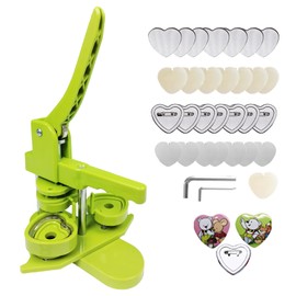 Heart Button Maker Machine DIY Gift, Installation-Free Button Maker Press Machine, Pin Button Making Machine with Free 100 Sets Heart Button Making Supplies & Circle Cutter & Magic Book(Green)