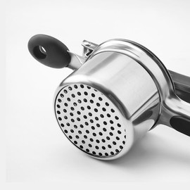 UNI-RHYTHM Potato Maher 12oz, Heavy Duty Stainless Steel Potato Ricer with 3 Interchangeable Fineness Discs, Press and Mash Kitchen Gadget (Silicone handle)