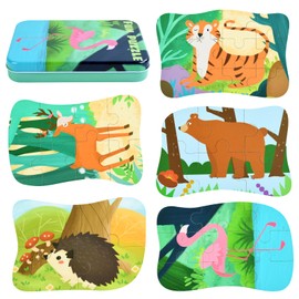 Children's Puzzle, 5 Pictures Puzzles Montessori, Puzzle Children with Box, Wooden Puzzle Montessori from 3 4 5 Years, Puzzle Animals for Boys and Girls Early Learning Educational Games (Flamingo)