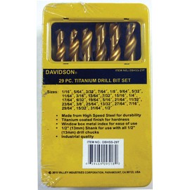 Davidson 29pc Titanium Drill Bit Set with Metal Storage Case