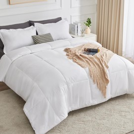 CozyLux Full Size Comforter Sets - White Comforter Full Size, 3 Pieces Box Stitched Bed Set for All Seasons, Soft Lightweight Bedding Sets with 1 Down Alternative Comforter and 2 Pillow Shams