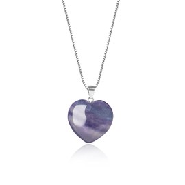COAI Silver Necklace with Heart Pendant Made of Gemstones, fluorite, Fluorite
