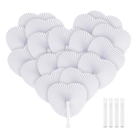 Sweelov Pack of 36 Wedding Paper Fans Heart Shaped White Paper Fans Foldable Pocket Fans for Wedding Favour Party Bag Filler