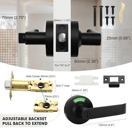 Malimali Commercial Door Handle with Occupied Sign, Bathroom Door Handle with Lock, Stainless Steel Privacy Door Handle Hardware Door Lever Lock for Restroom Public Washroom, Matte Black