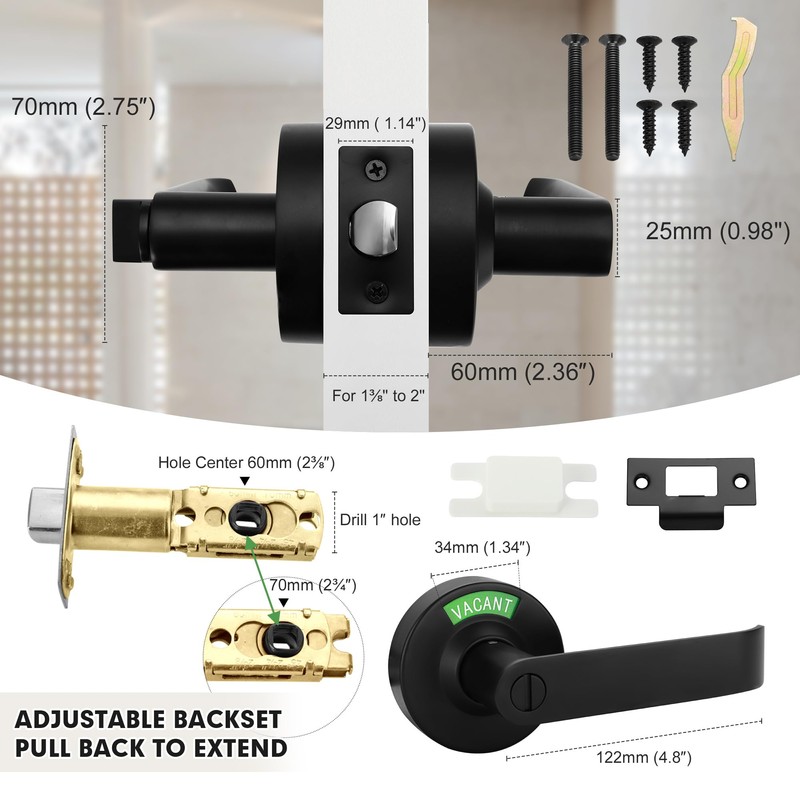 Malimali Commercial Door Handle with Occupied Sign, Bathroom Door Handle