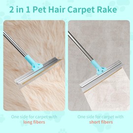 neatevday 2 in 1 Carpet Rake for Pet Hair Removal with 54" Adjustable Handle, Reusable Pet Hair Removal Broom, Multi-Functional Cat Dog Hair Remover for Rugs, Mats, Couch, Clothes