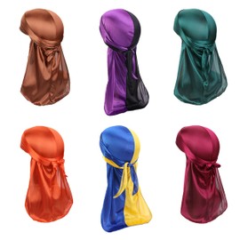 JIEYUMAO 6Pcs Silky Durag, Multicolor Silk Durag Do Rags for Men, Soft Durag Headwraps Long Tail Doo Rags Fashion Silkys Satin Do Rag Silky Long Tail Headwraps for Cycling Motorcycle Hip-Hop
