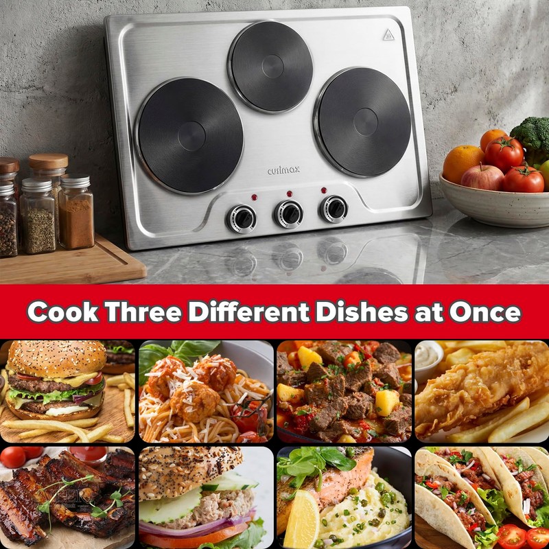 CUSIMAX Electric Hot Plate for Cooking,1800W Triple Burner Portable Electric