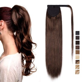 14 inch Wrap Around Ponytail Extension Human Hair 100% Real Remy One Piece Clip in Hair Pieces for Women Natural Invisible (80g,#4 Medium Brown)