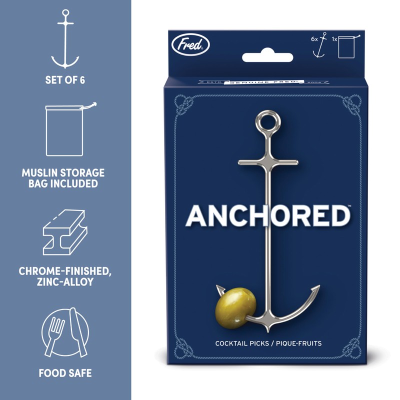 Genuine Fred ANCHORED Cocktail Picks Set of 6 Reusable steel