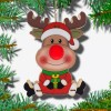 BESTPYSANKY Wooden Reindeer with Present Christmas Ornament with Light Up