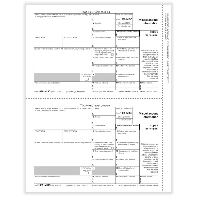 ComplyRight 1099-MISC 4-Part Tax Forms Set (100 Recipients), Tax Filing