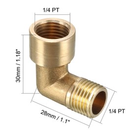 sourcing map Brass Elbow Pipe Fitting 90 Degree 1/4 BSP Male x 1/4 PT Female Coupler
