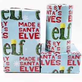 ELF Christmas Wrapping Paper 5 Sheets, Made by Santa's Elves Christmas Wrapped Gift Wrapping Paper Sheets for Kids Family Boys Girls (Lake Blue)