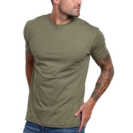 INTO THE AM Premium Men's Fitted Crew Neck Plain Essential Tees - Modern Fit Fresh Classic Short Sleeve T-Shirts for Men (Olive Green, XX-Large)
