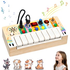 Montessori Toy from 1 Year with Music LED Light Switch Activity Board Busy Board Electronic Piano Motor Skills Toy from 2 3 4 Years, Educational Toy for Boys and Girls Christmas Birthday