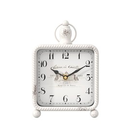 ChimeTide Vintage White Table Clock on Stand, Desk and Shelf Decor Clock, French Rustic Style Mantel Clocks for Farmhouse, Living Room, Bedroom, Bedside, Gift (8.5" H x 5.5" W)