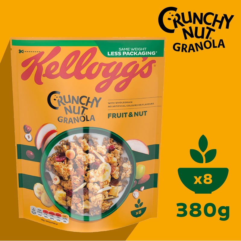Kellogg's Crunchy Nut Fruit & Nut Granola Bag, 380g