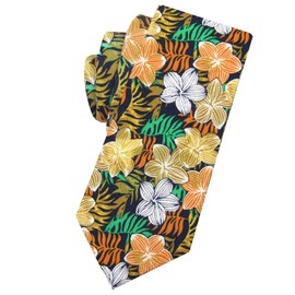 Mantieqingway Men's Cotton Printed Floral Neck Tie Skinny Tie, Big Orange Floral, Medium