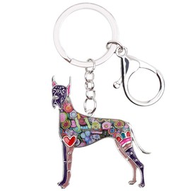 BONSNY Enamel Alloy Great Dane Dog Keyring Keychain Pet Charms For Women Girl Car Purse Jewelry Gift (Purple)