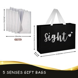 5 Senses Gift Bags Five Senses Birthday Party Decorations with Tissue Paper, Rose Petals and Happy Birthday Banner Balloons Five Senses Gift for Him Husband Boyfriend (Black Silver)