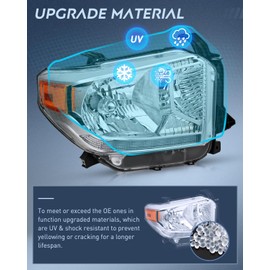 Nilight Headlight Assembly Compatible with 2014 2015 2016 2017 2018 2019 2020 2021 Toyota Tundra Chrome Housing Amber Reflector Clear Lens Bumper Headlamps Replacement Driver and Passenger Side