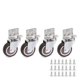 MUDUO 4 Pack Side Mount Casters with Brake 1'' L Shape TPE Plate Casters Small Caster Wheels Furniture Casters 360 Degree Swivel Wheels for Table, Baby Bed, Carts Trolley, Cabinet (4 Without Brakes)