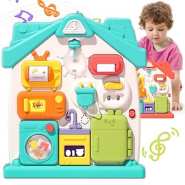 Dasnialer Montessori Toy from 1 Year, 8 in 1 Activity Board Montessori Toy Busy Board Montessori Board Motor Skills Toy from 1 2 3 Years, Sensory Toy, Baby Gift (Green)