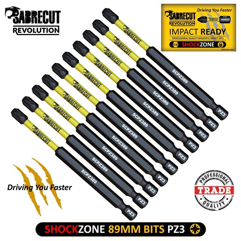10 x SabreCut SCPZ389_10 89mm PZ3 Magnetic Impact Screwdriver Driver