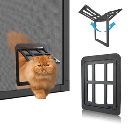 Billionchains Cat Screen Door for Sliding Screen Door with Flap Lockable, Suitable for Small Dog and Cat - Black