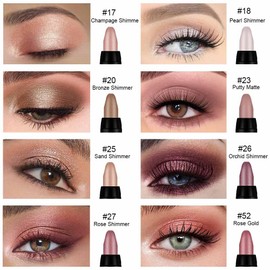 8Pcs Cream Eye Shadow Brightener Sticks Set for Eyes, Champagne Pearl Bronze Putty Sand Orchid Rose Gold Shimmer Matte Waxy Pencil Eye shadow Crayon Applicator Stick Palette Makeup Waterproof Set08