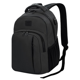 WOLT | Mochila de viaje para portátil con puerto de cargador USB, bolsa impermeable para universidad, mochila aprobada por aerolíneas, se adapta a portátiles de 17 pulgadas, Negro -, Large, Mochila