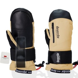 devembr Ski Mittens with Wrist Guards, Warm Snowboard Mittens, Waterproof, Yellow, M