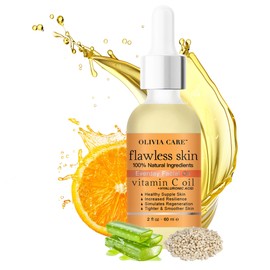 Olivia Care Vitamin C + Hyaluronic Acid Flawless Essential Facial Oil Acid 100% Natural, Reviving, Hydrating, Calming & Soothing. Stabilize & Retain Moisture 2 fl oz (Vitamin C)