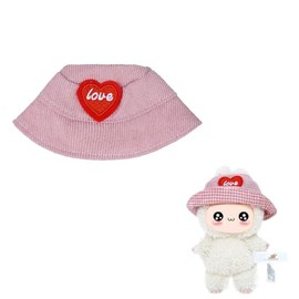 Blush Pink Corduroy Hat for Labu - 6.7in labobo Doll Size with Embroidered Heart Patch (Collector's Display Accessory, Not a Toy)