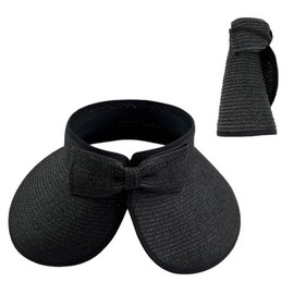 YAYUPLUS Women's Straw Hat, Ribbon Back, Sun Visor, UV Rays, Gardening, Camping, Walking, Sea, Wide Brim, Folding, UV Protection, Summer, Straw Paper Sun Visor, Black, Free size