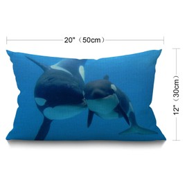 BGBDEIA Cute Orca Killer Whales Blue Sea Decorative Linen Cushion Covers 30 x 50 cm (12" x 20") Rectangular Throw Pillow Covers for Garden Patio Living Room Couch Sofa