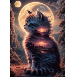 Kulvci Diamond Painting Kits for Adults Cat, Round Full Drill Diamond Art Kits, 5D DIY Diamonds Crafts for Home Wall Decoration Gifts 12×16inch