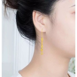 Unbranded 18K Gold Hollow Stars Pull Though Threader Earrings Stainless Steel Elegant PE9