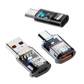 xiwai 3-teiliges Set USB-C-Adapter Typ C Smart LED auf USB 3.2 Typ A Adapter OTG 10 Gbit/s 40 Gbit/s 120 W 240 W Daten-Schnellladetester-Detektor