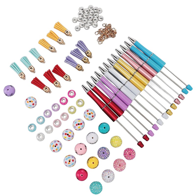 12PCS Beadable Pens Kit Bright Colors DIY Making Beaded Ballpoint