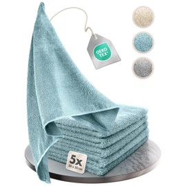 Homewell Towel Set - Soft and Absorbent, 100% Cotton, Oeko-Tex 100 Certified (5 Guest Towels 30 x 50 cm, Turquoise)