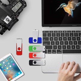 KEXIN USB Stick 128GB 5 Pack USB Flash Drive USB 2.0 Memory Stick 128 GB USB Drive with LED Light (Black, Green, Blue, Red, Orange)