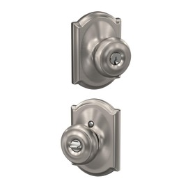 SCHLAGE F51A GEO 619 CAM Georgian Knob with Camelot Trim Keyed Entry Lock, Satin Nickel