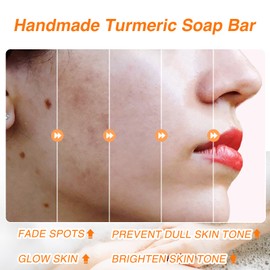 Asheyya 2 Pcs Kojic Acid Soap, Handmade Organic Lemon Turmeric Soap for Acne Dark Spots and Smooth Skin