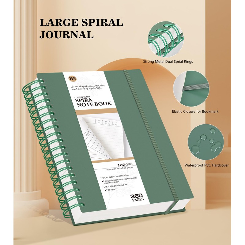 Spiral Notebook Journal, 360 Pages College Ruled Notebooks, Lined Thick