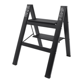 2 Step Ladder Sturdy Steel Ladders with Widened and Thickened Pedals Multi-use Lightweight Aluminuml Portable Folding Step Stools for Adults Office，Home 330 Lbs Capacity Black