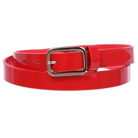 3/4" (19 mm) Womens Skinny Patent Non Leather Fashion Dress Belt, Red | L/XL - 40
